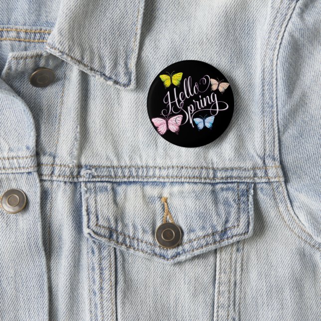 Butterfly Hello Spring 6 Cm Round Badge (In Situ)