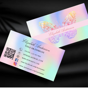 Butterfly holographic pink QR code social media Business Card