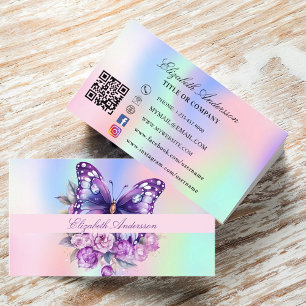 Butterfly holographic purple QR code social media Business Card