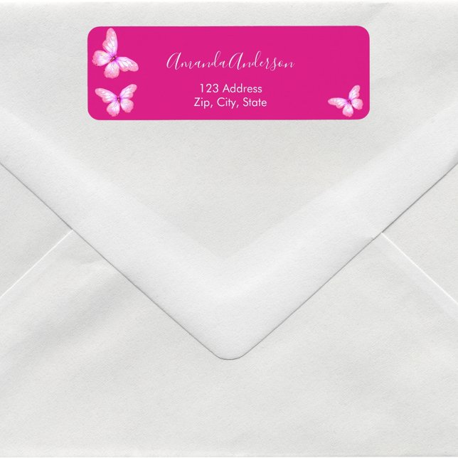 Butterfly hot pink white return address label (Creator Uploaded)