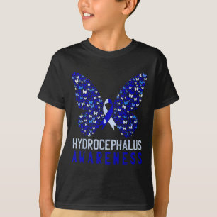 Butterfly Hydrocephalus Awareness Month Blue Ribbo T-Shirt