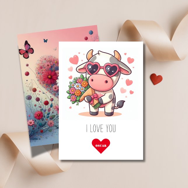 Butterfly | I Love You Happy Cow Valentine's Day Holiday Card (Creator Uploaded)