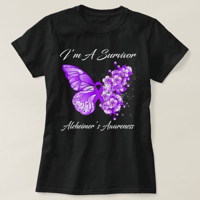 Butterfly I’M A Survivor Alzheimer’S Awareness T-Shirt (Design Front)