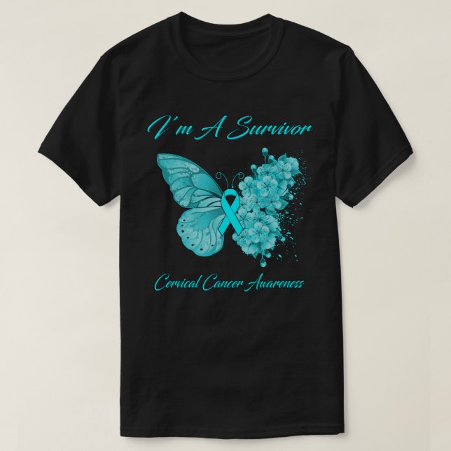 Butterfly I’m A Survivor Cervical Cancer Awareness T-Shirt (Design Front)