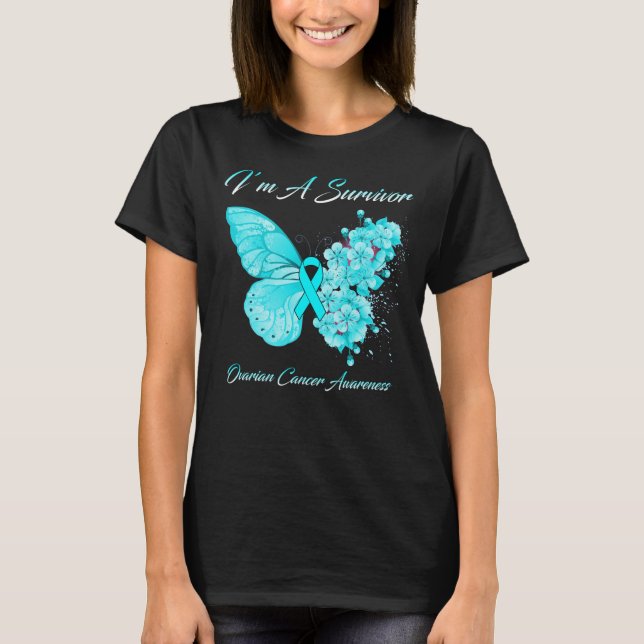 Butterfly I’m A Survivor Ovarian Cancer Awareness T-Shirt (Front)