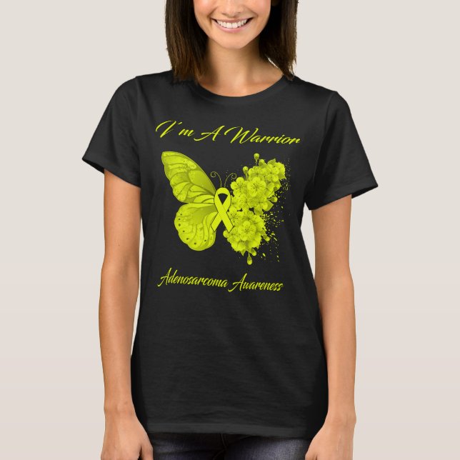 Butterfly I’m A Warrior Adenosarcoma Awareness T-Shirt (Front)