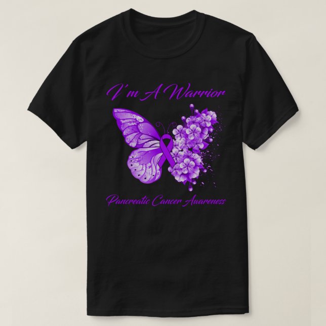 Butterfly I’m A Warrior Pancreatic Cancer Awarenes T-Shirt (Design Front)