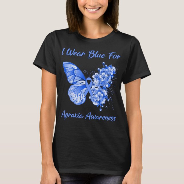 Butterfly I Wear Blue For Awareness T-Shirt (Front)