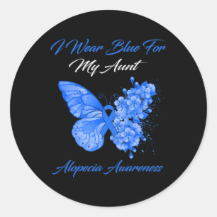 Butterfly I Wear Blue For My Aunt Alopecia Awarene Classic Round Sticker