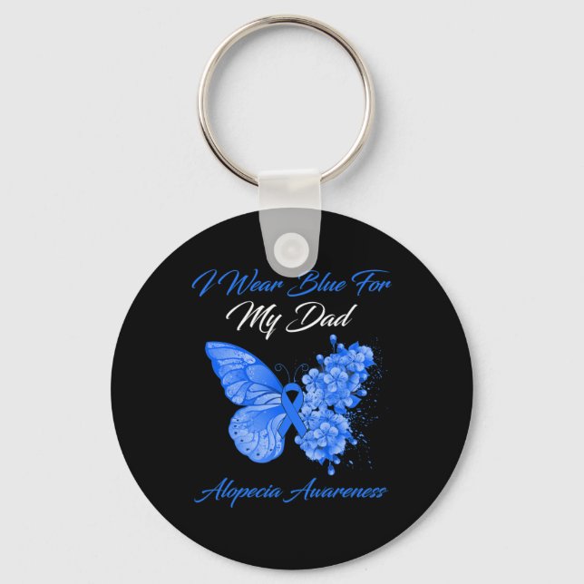 Butterfly I Wear Blue For My Dad Alopecia Awarenes Key Ring (Front)
