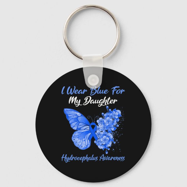 Butterfly I Wear Blue For My Daughter Hydrocephalu Key Ring (Front)