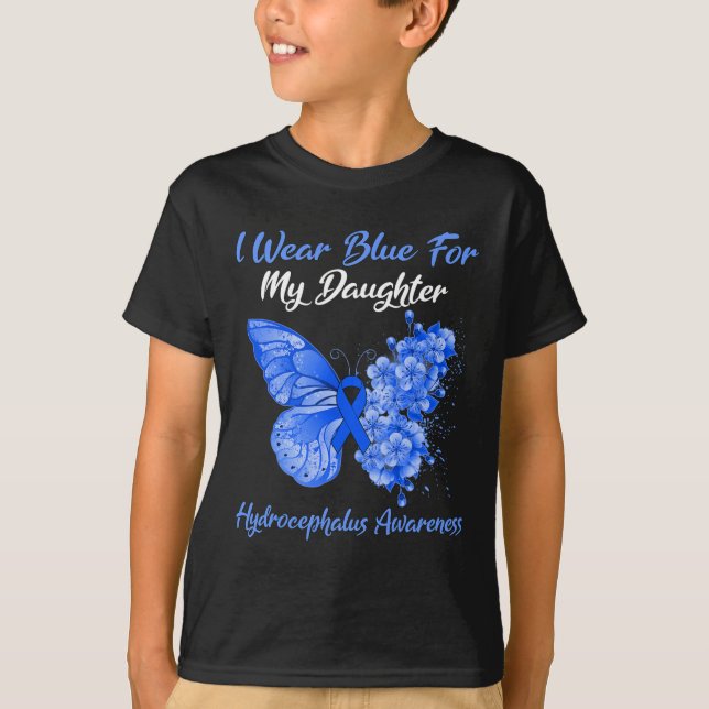 Butterfly I Wear Blue For My Daughter Hydrocephalu T-Shirt (Front)