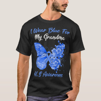 Butterfly I Wear Blue For My Grandma ALS Awareness T-Shirt