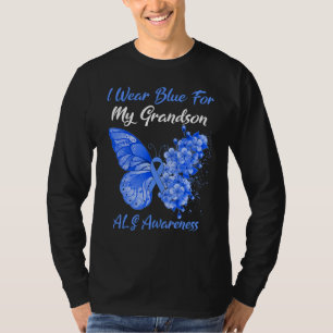 Butterfly I Wear Blue For My Grandson Als Awarenes T-Shirt