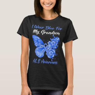 Butterfly I Wear Blue For My Grandson ALS  T-Shirt