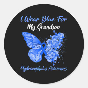 Butterfly I Wear Blue For My Grandson Hydrocephalu Classic Round Sticker