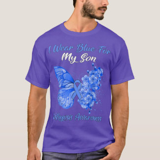 Butterfly I Wear Blue For My Son Ichthyosis Awaren T-Shirt