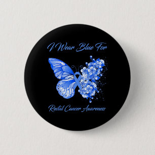 Butterfly I Wear Blue For Rectal Cancer Awareness 6 Cm Round Badge