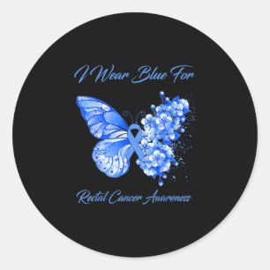 Butterfly i wear blue for rectal cancer awareness  classic round sticker