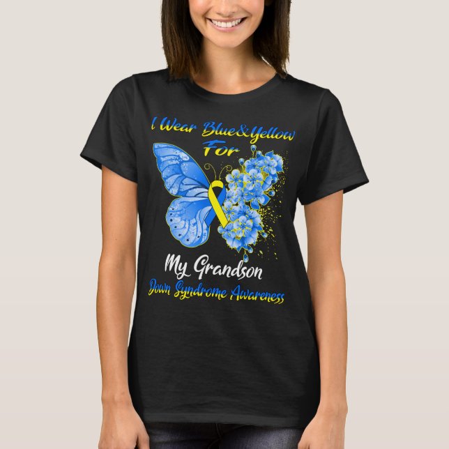 Butterfly I Wear Blue & Yellow For My Grandson  T-Shirt (Front)