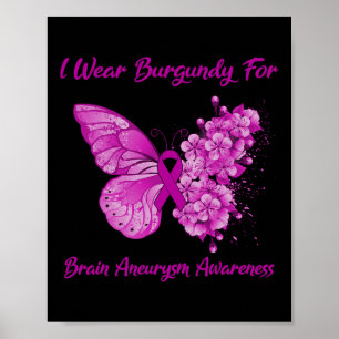 Butterfly I Wear Burgundy For Brain Aneurysm Aware Poster