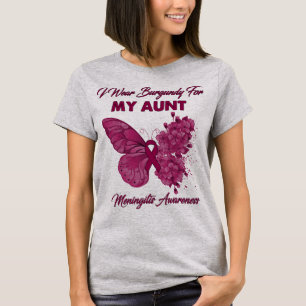Butterfly I Wear Burgundy For My Aunt Meningitis T-Shirt