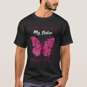 Butterfly I Wear Burgundy For My Sister Meningitis T-Shirt