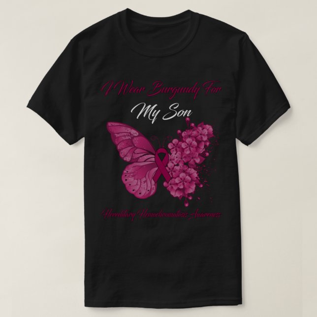 Butterfly I Wear Burgundy For My Son Hereditary He T-Shirt (Design Front)