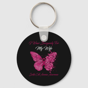 Butterfly I Wear Burgundy For My Wife Sickle Cell  Key Ring