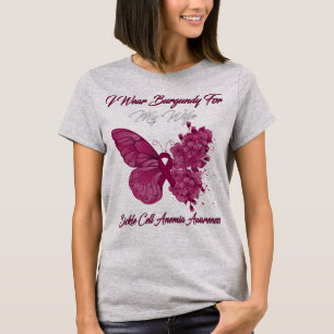 Butterfly I Wear Burgundy For My Wife Sickle Cell  T-Shirt