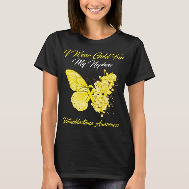 Butterfly I Wear Gold For My Nephew Retinoblastoma T-Shirt (Front)
