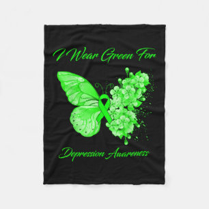 Butterfly I Wear Green For Depression Awareness Fleece Blanket