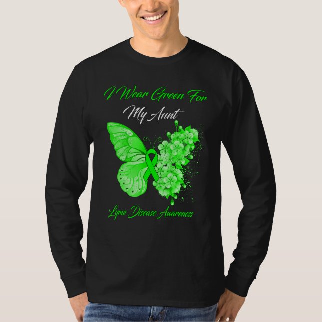 Butterfly I Wear Green For My Aunt Lyme Disease Aw T-Shirt (Front)