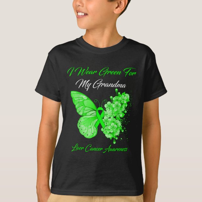 Butterfly I Wear Green For My Grandma Liver Cancer T-Shirt (Front)