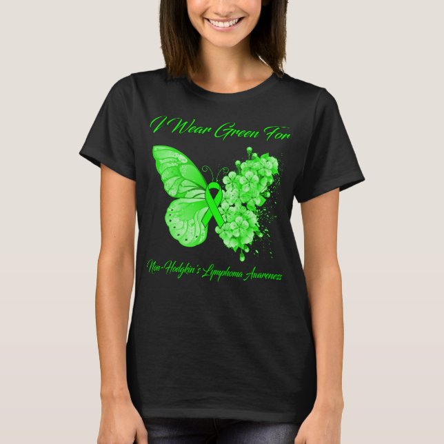 Butterfly I Wear Green For Non-Hodgkin's Lymphoma  T-Shirt (Front)