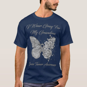 Butterfly I Wear Grey For My Grandma Brain Tumour  T-Shirt