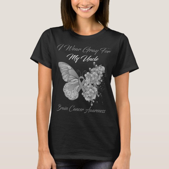 Butterfly I Wear Grey For My Uncle Brain Cancer Aw T-Shirt (Front)