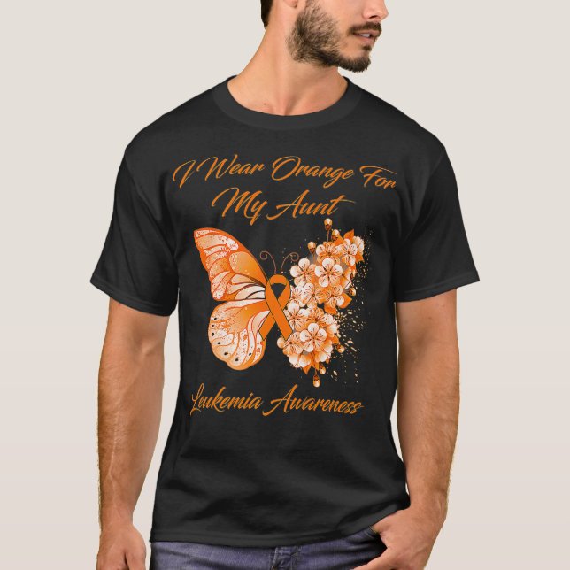 Butterfly I Wear Orange For My Aunt Leukemia Aware T-Shirt (Front)