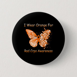 Butterfly I Wear Orange For RSD CRPS Awareness  6 Cm Round Badge