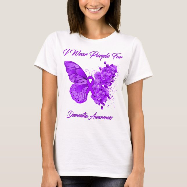 Butterfly I Wear Purple For Dementia Awareness T-Shirt (Front)