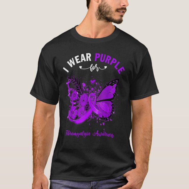 Butterfly I Wear Purple For Fibromyalgia Awareness T-Shirt (Front)