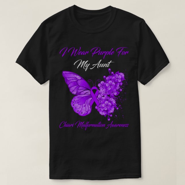 Butterfly I Wear Purple For My Aunt Chiari Malform T-Shirt (Design Front)