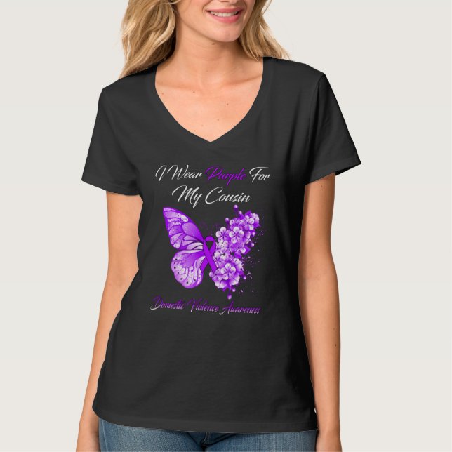 Butterfly I Wear Purple For My Cousin Domestic Vio T-Shirt (Front)