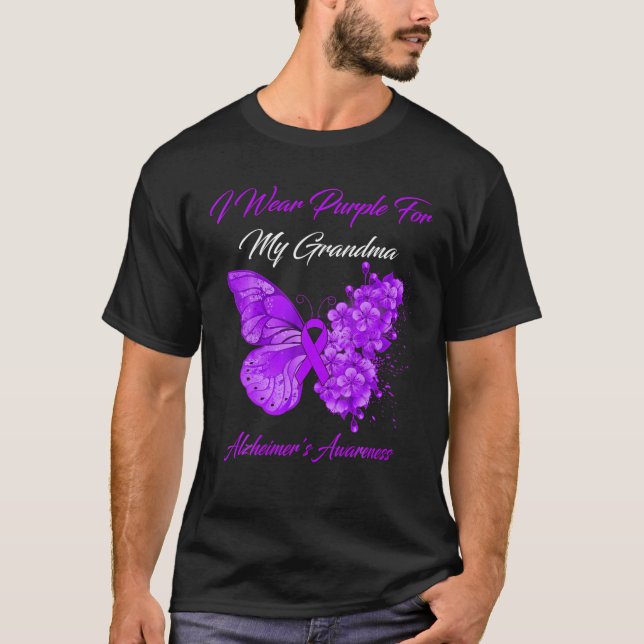 Butterfly I Wear Purple For My Grandma Alzheimer's T-Shirt (Front)