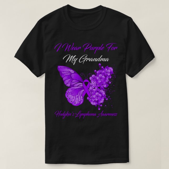 Butterfly I Wear Purple For My Grandma Hodgkin's L T-Shirt (Design Front)