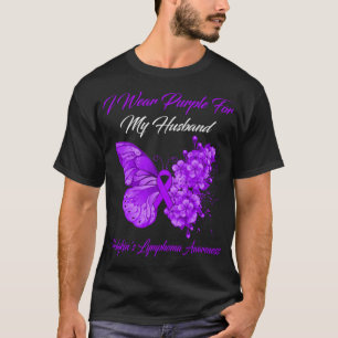 Butterfly I Wear Purple For My Husband Hodgkin's L T-Shirt