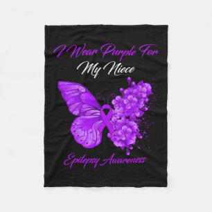Butterfly I Wear Purple For My Niece Epilepsy Awar Fleece Blanket