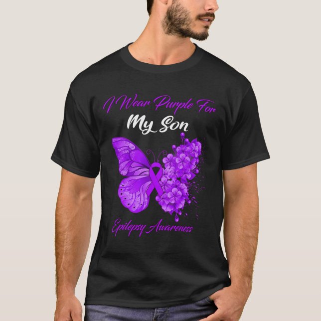 Butterfly I Wear Purple For My Son Epilepsy Awaren T-Shirt (Front)