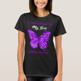 Butterfly I Wear Purple For My Son Epilepsy  T-Shirt