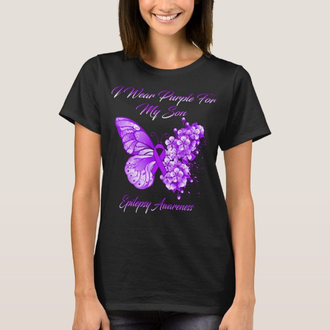 Butterfly I Wear Purple For My Son Epilepsy  T-Shirt (Front)